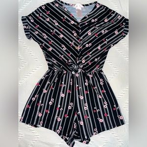 EUC - Girls Black & Pink Flower Romper - Size 10